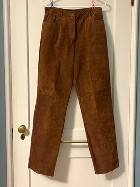 Bushwacker VTG 100% genuine leather pants brown high rise straight leg classic